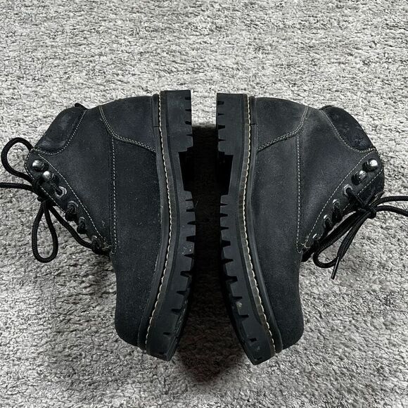 Vintage Y2K Skechers Boots Womens Chunky Work Ankle Bootie 2620 Black Leather - Picture 4 of 11